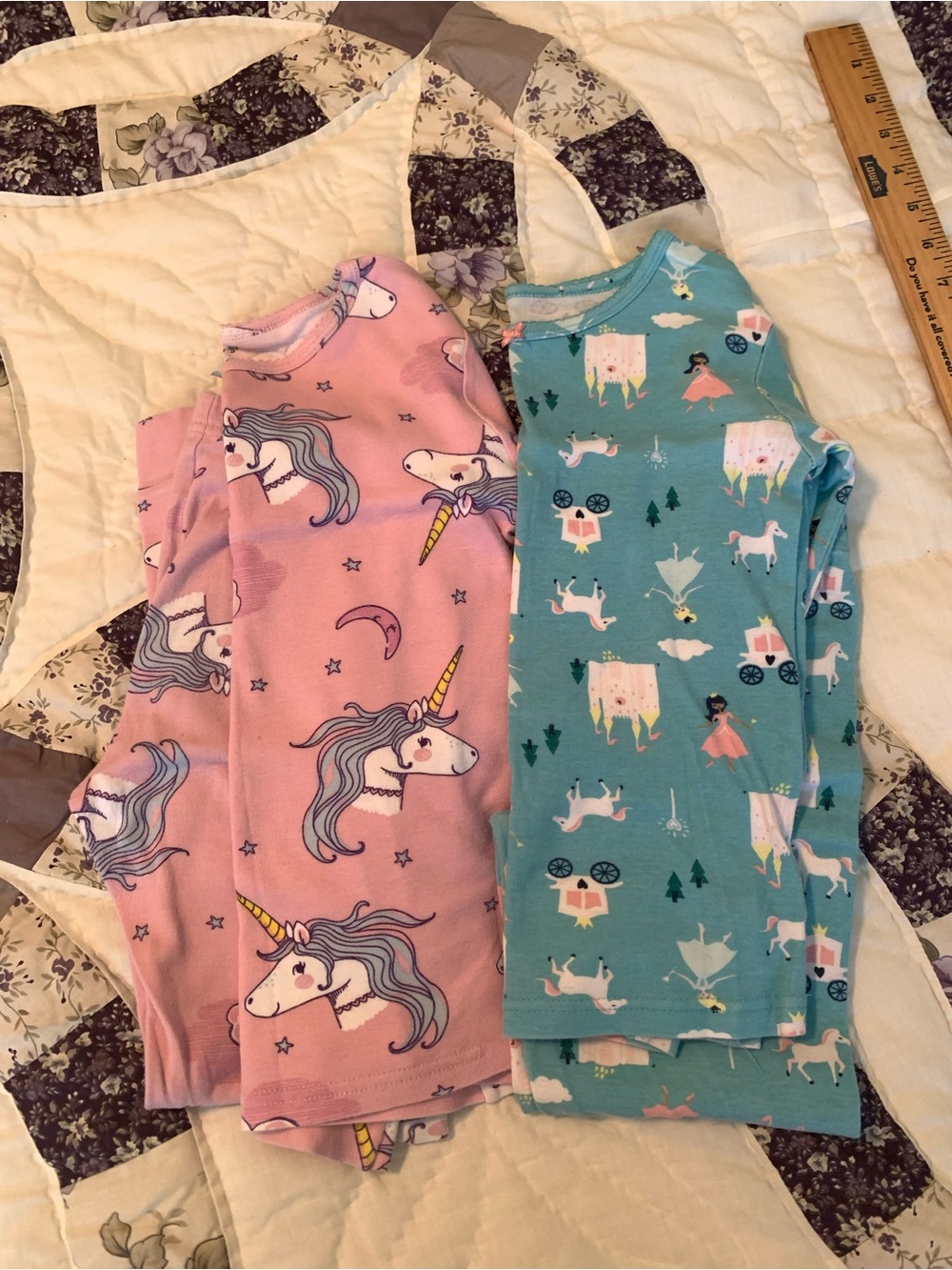 Girls Unicorn & Princess Print Snug Fit Longsleeve Pajama Set - Pink and Teal